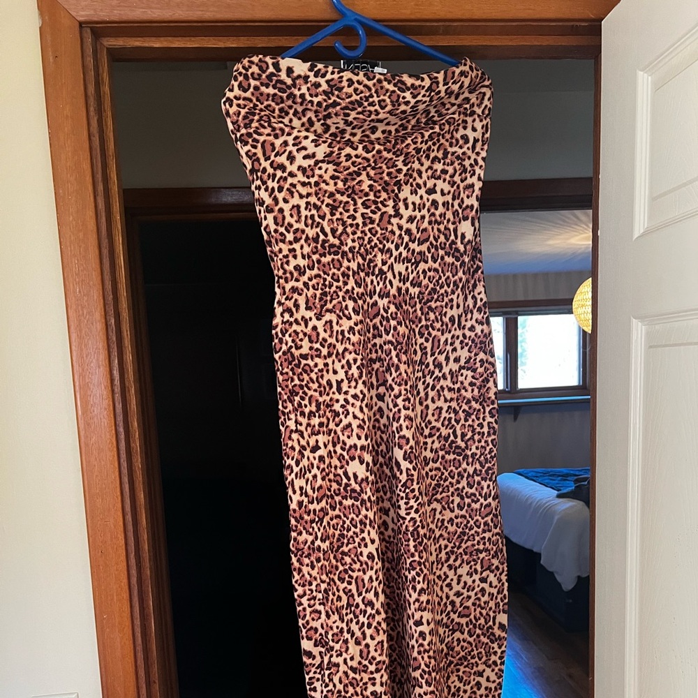 RESA Animal Print Strapless Maxi Dress